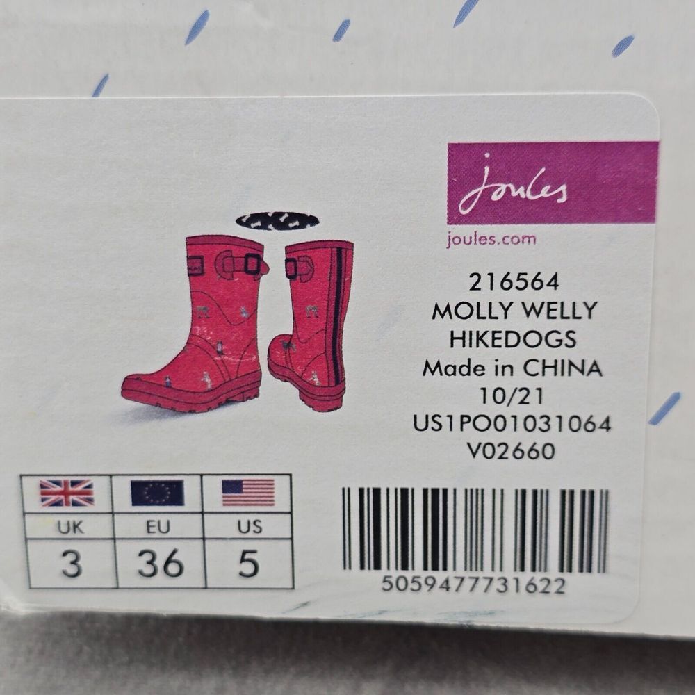 New Joules Rain Boots Mid Calf Molly Welly Print Hike Dogs Red Size US: 5 UK: 3 - Picture 12 of 12